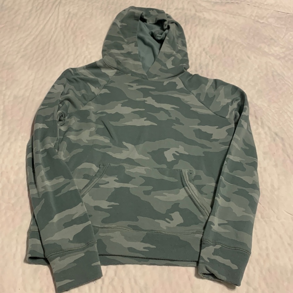 Athleta Girl In Your Element Camo Hoodie Sweatshirt M8/10 Green Soft Pullover